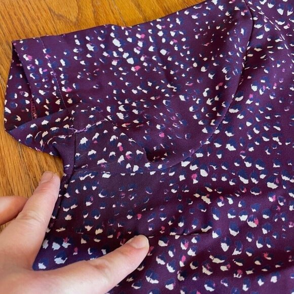 RENEE C. STITCH FIX Plum Purple Cream Navy Printed Short Sleeve Work Blouse Top - Picture 11 of 12